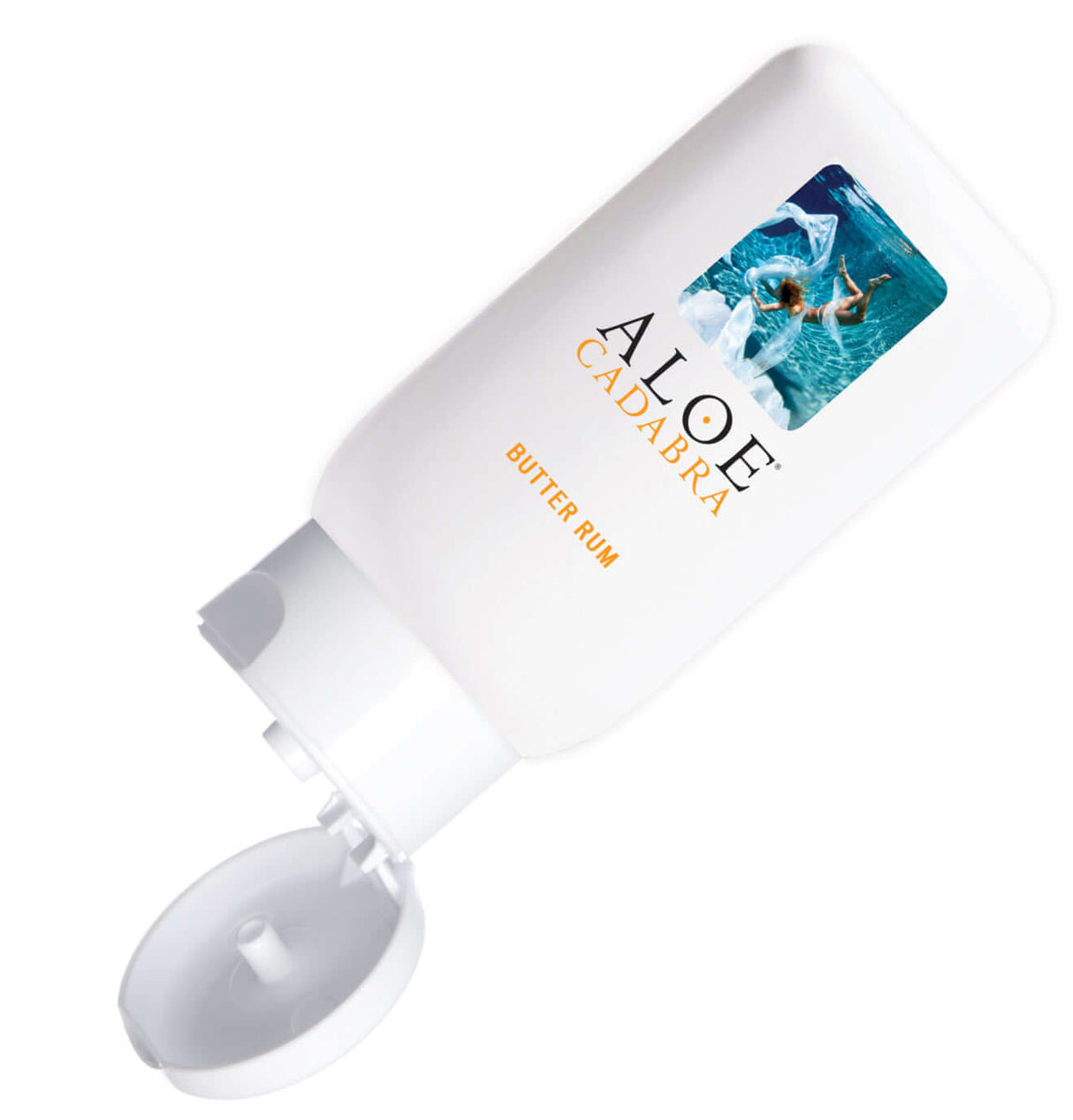 Aloe Cadabra Organic Lubricant Butter Rum 2.5 Oz bottle with flip cap, featuring a tropical design.