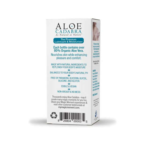 Aloe Cadabra Organic Lubricant Strawberry 2.5 Oz packaging highlighting its organic ingredients and benefits.