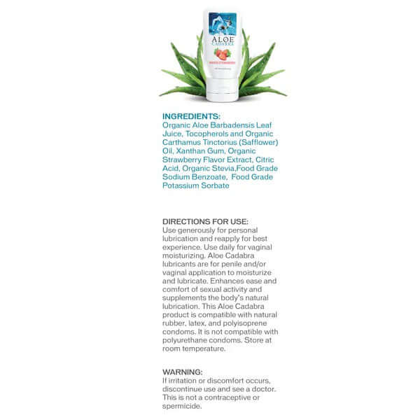 Aloe Cadabra Organic Lubricant Strawberry 2.5 Oz with ingredients list and usage instructions