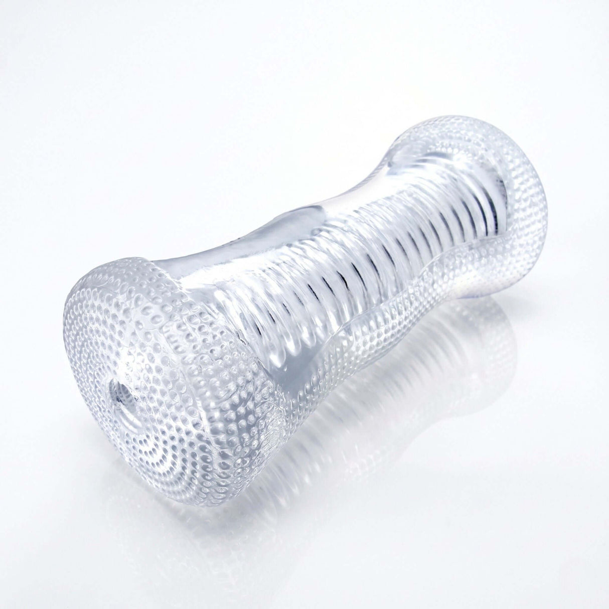 Palm-Tec DX Vol 17 Clear TPR Stroker, a clear masturbation sleeve showcasing ribbed texture for enhanced pleasure.