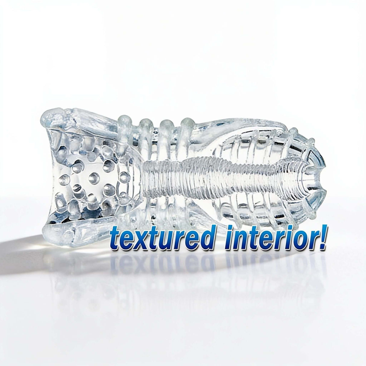 Sexflesh Palm-Tec LX Vol 20 Stroker Clear with textured interior for enhanced stimulation.