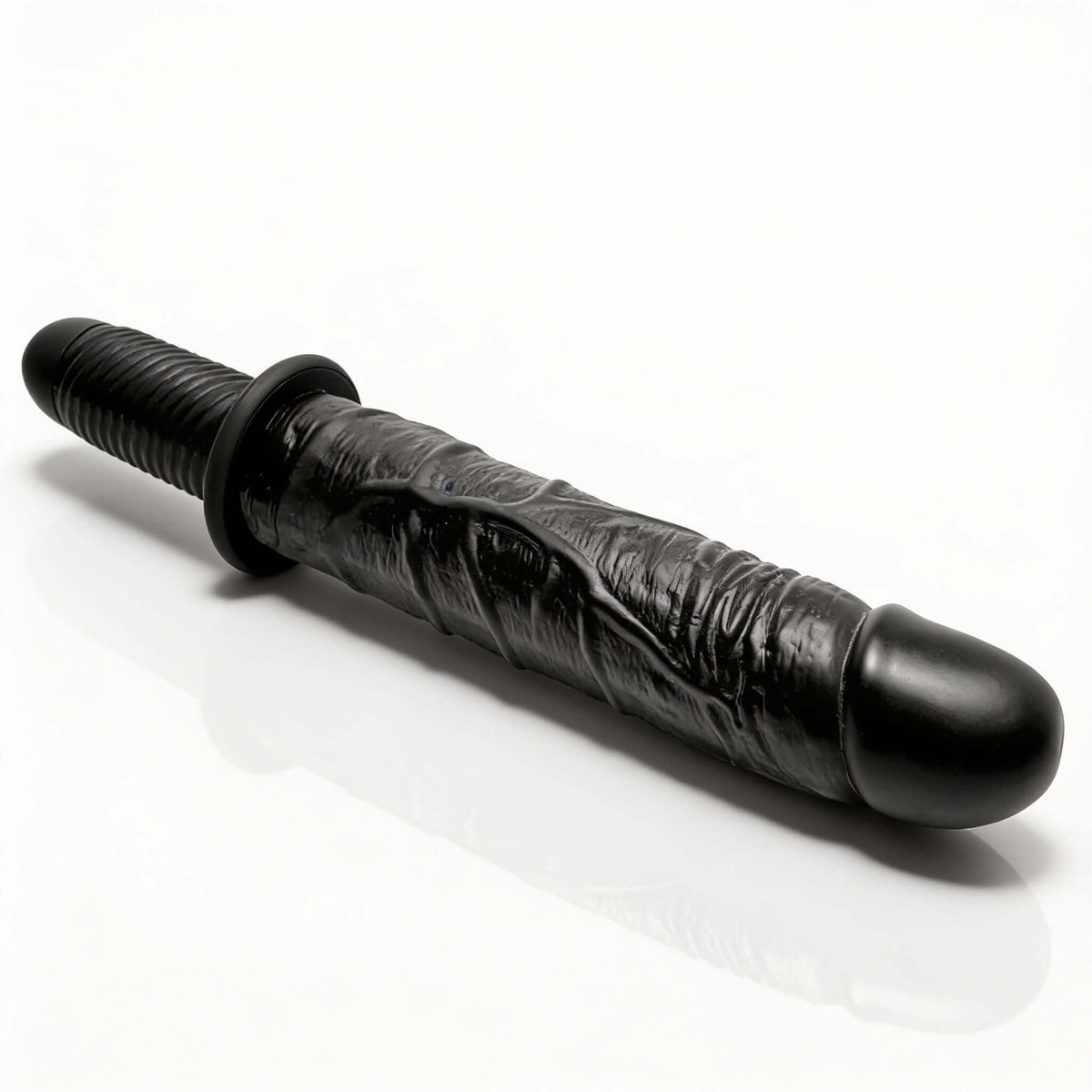 The Violator 13 Mode XL Dildo Thruster featuring detailed, vein-textured surface and sleek black design.