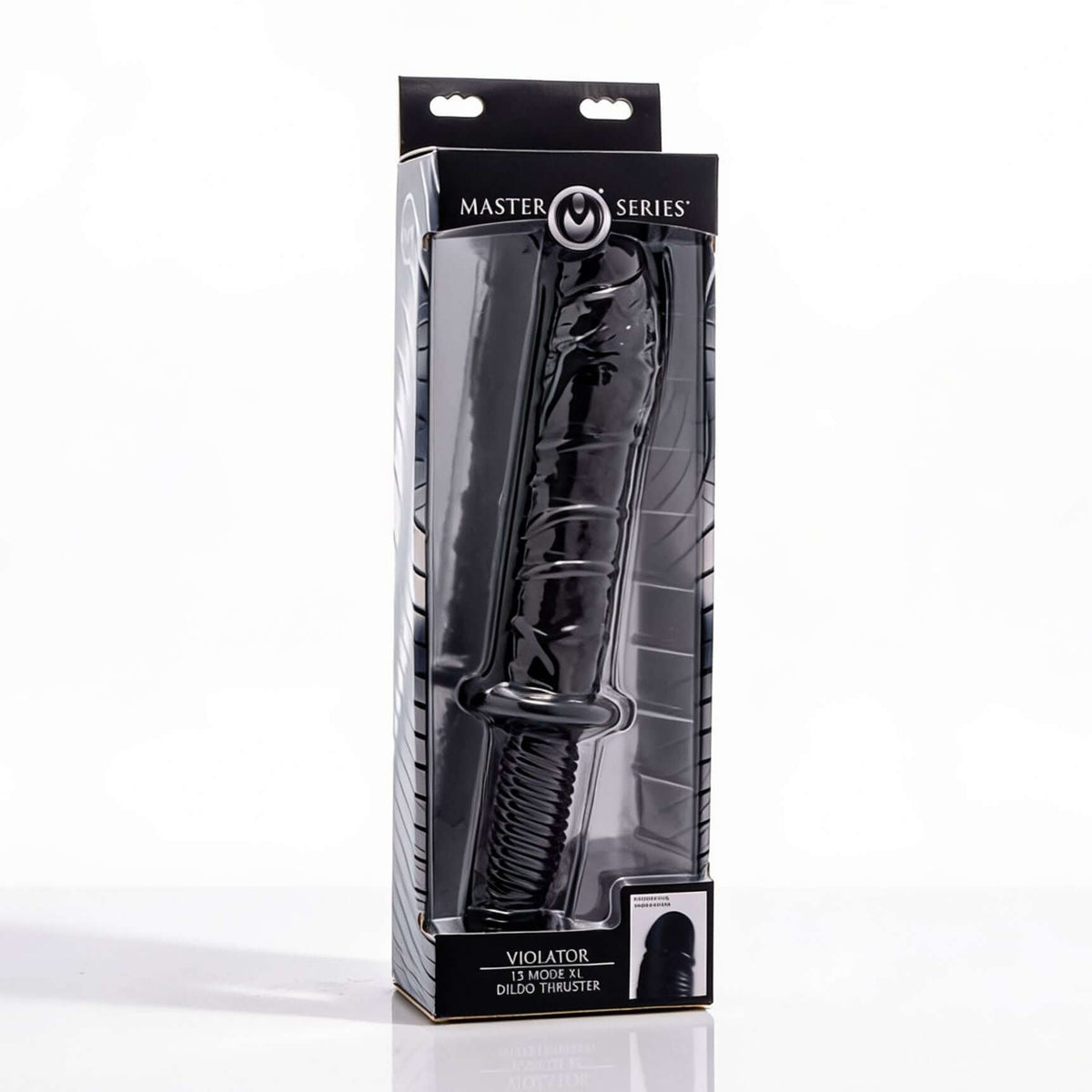 The Violator 13 Mode XL Dildo Thruster in packaging, showcasing its realistic design and thrilling features.