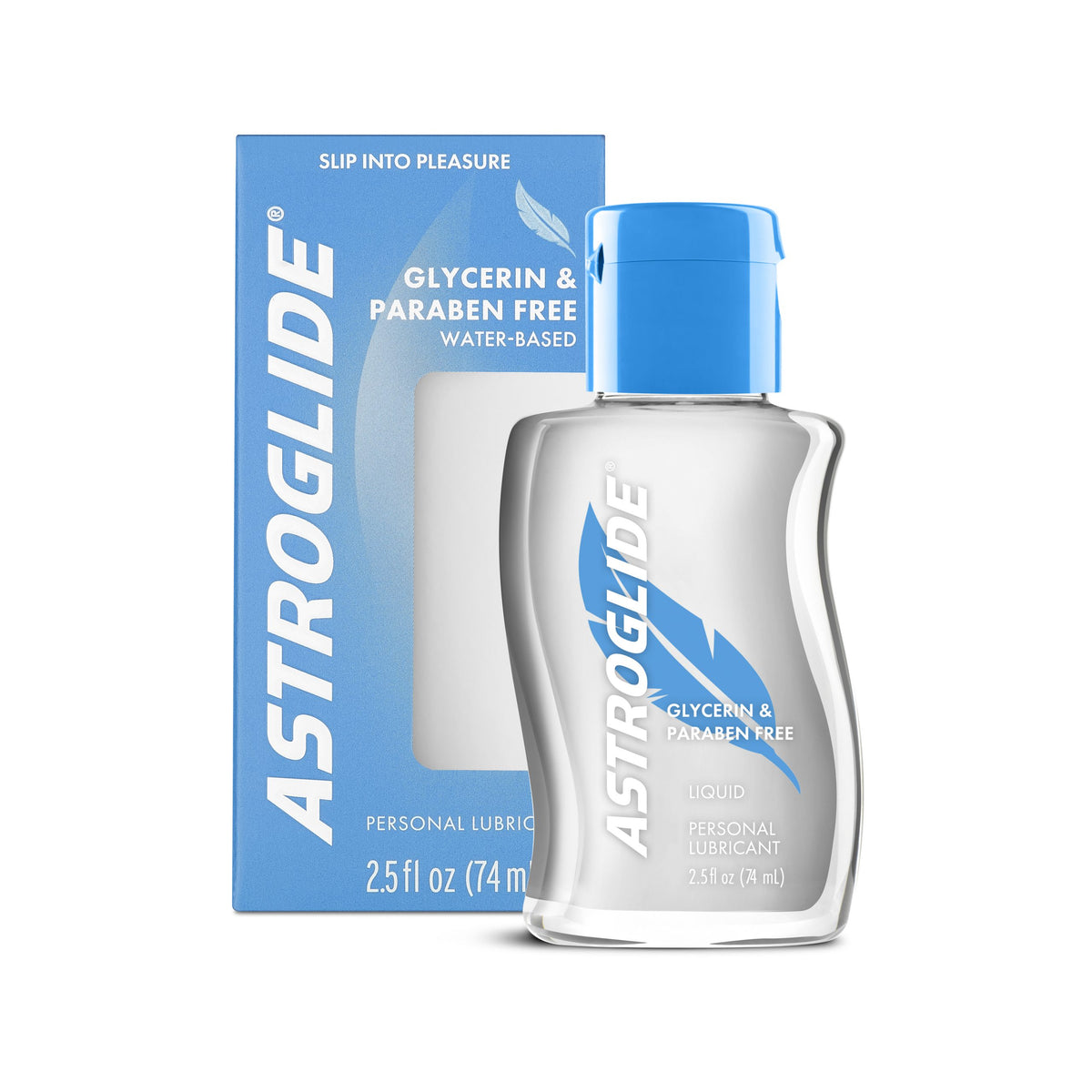 Astroglide GP Free Glycerin Paraben Free Lube 2.5 Oz on a light background with packaging.