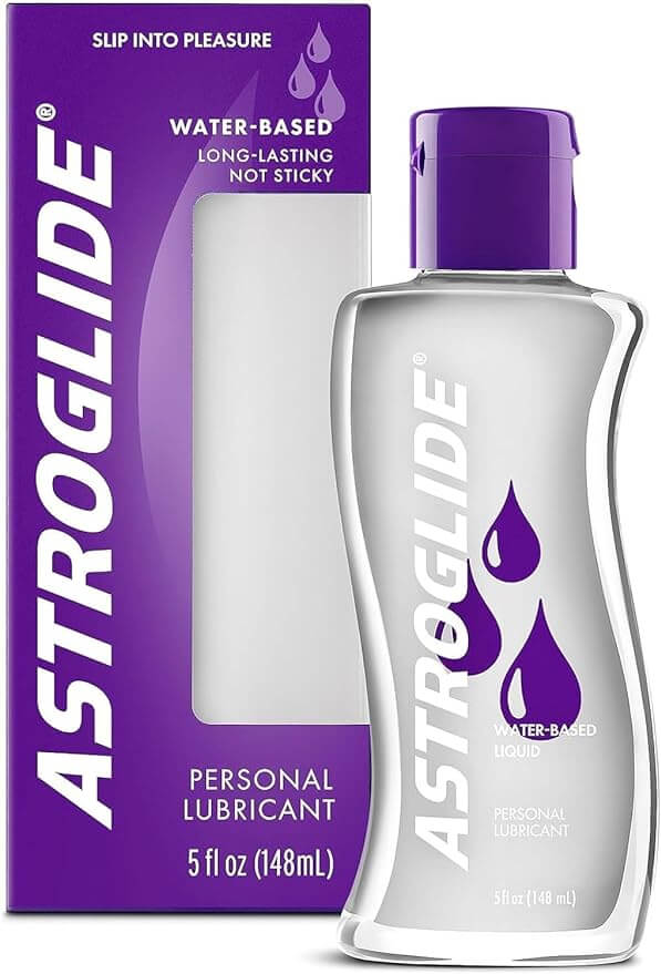 Astroglide Water-based Liquid Lubricant 5 Oz bottle and packaging, premium personal lubricant for intimate moments.
