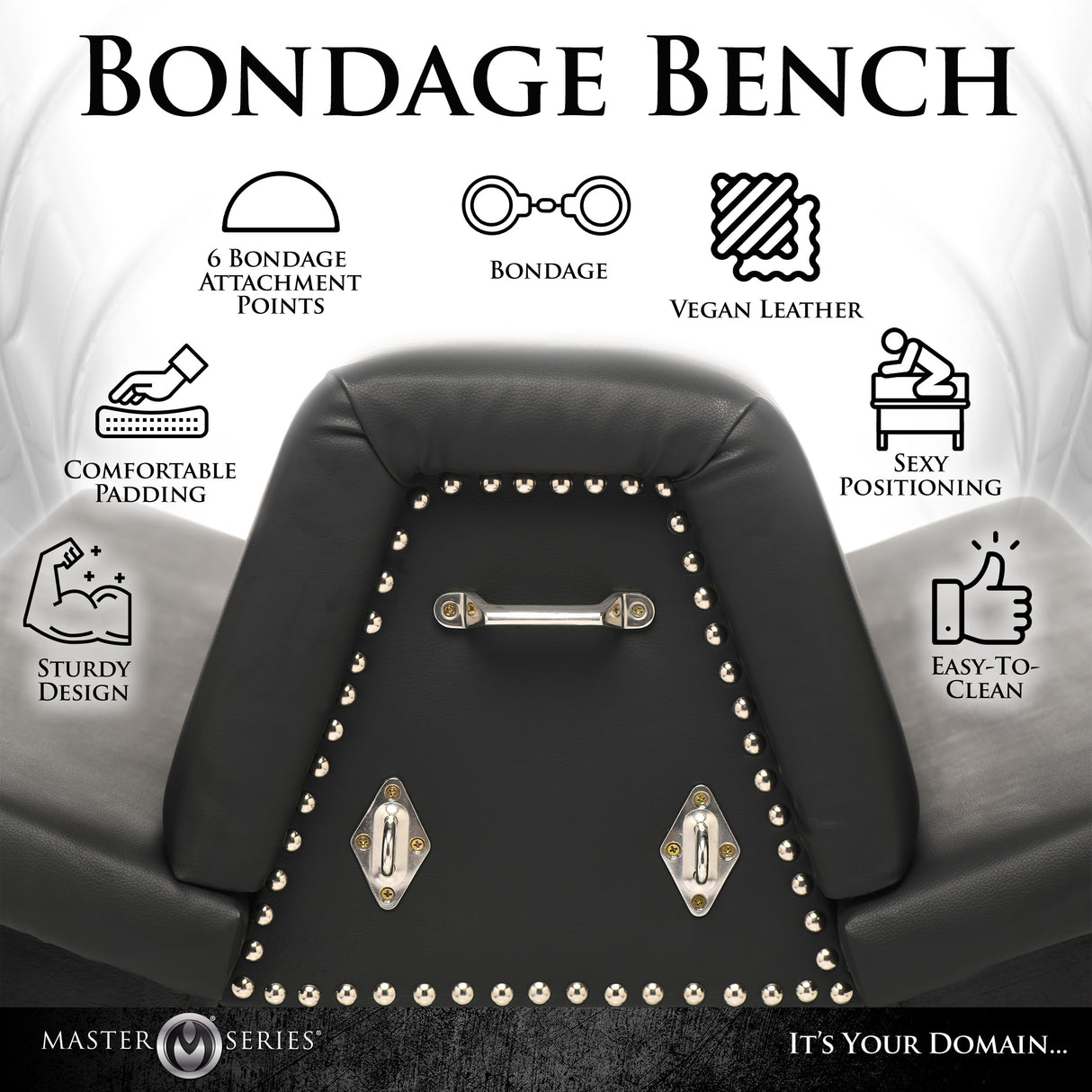 Bareback Submission Horse Black bondage bench with vegan leather, sturdy design, and comfortable padding for pleasure.