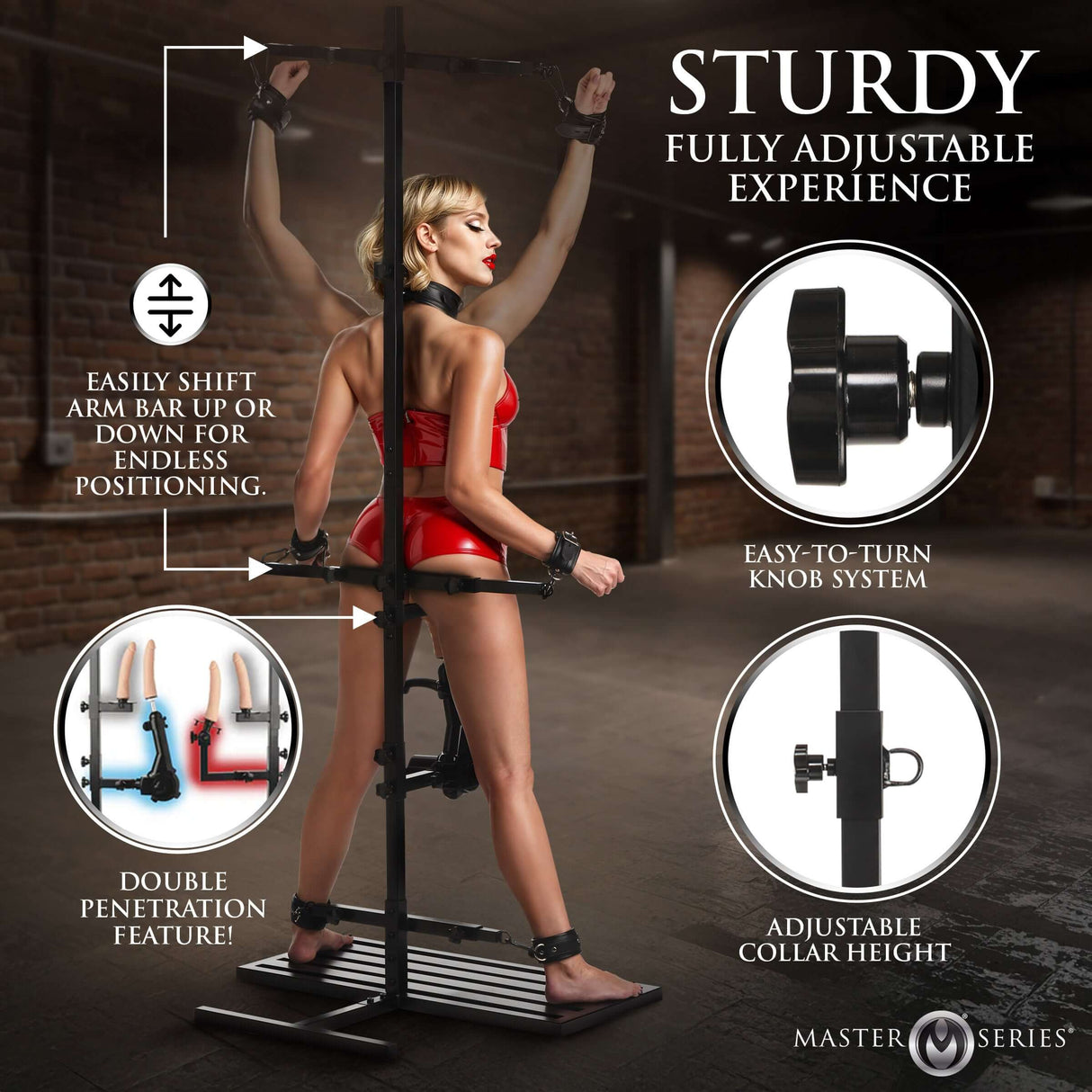 Ultimate Enforcer Forced Orgasm Tower with Sex Machine showcasing a sturdy adjustable steel structure for enhanced pleasure.