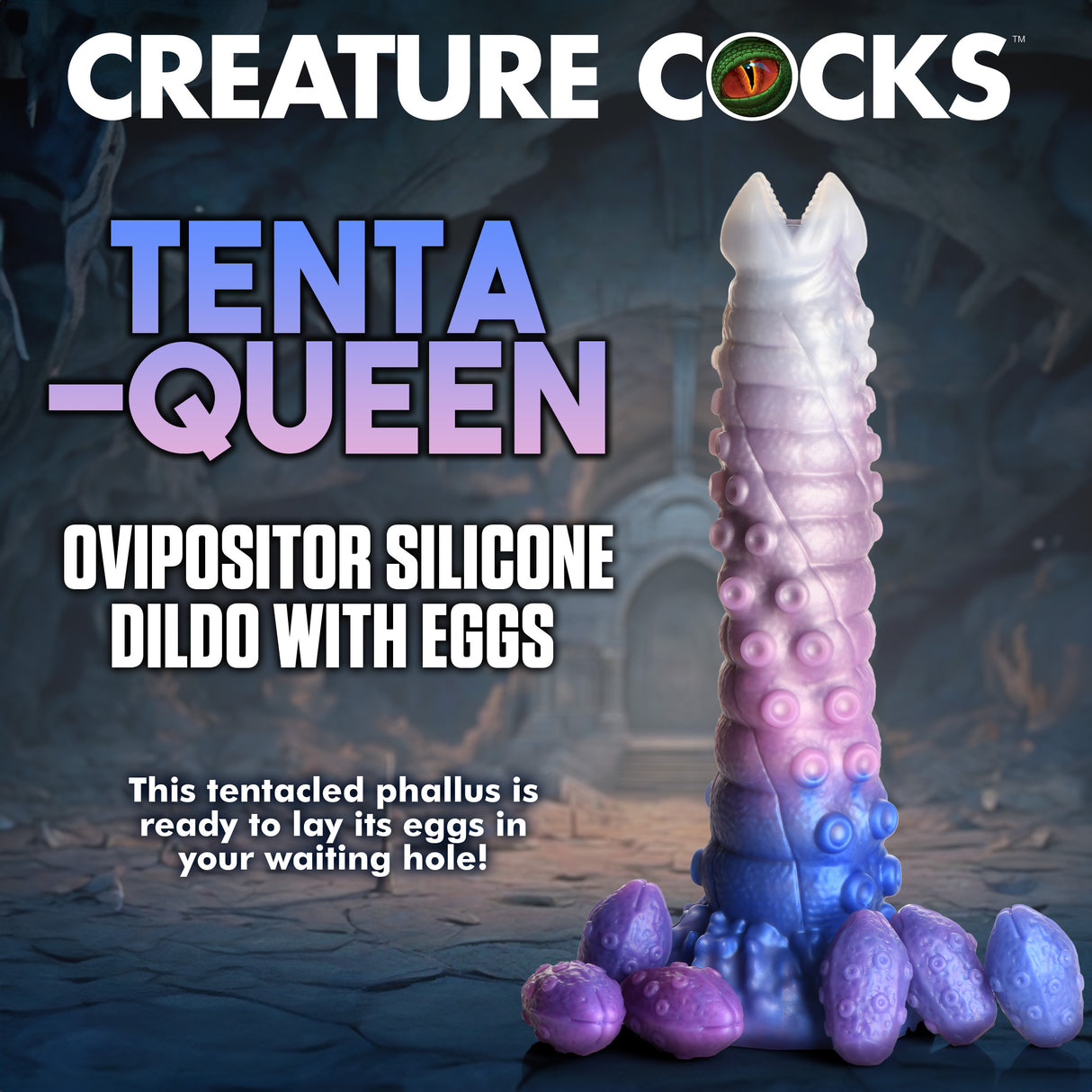 Tenta-Queen Ovipositor Silicone Dildo with Eggs showcasing a tentacled design and soft silicone eggs.