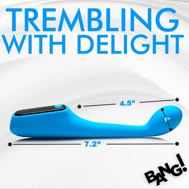 Bang Digital G-Spot Silicone Vibrator Blue with measurements for optimal pleasure.
