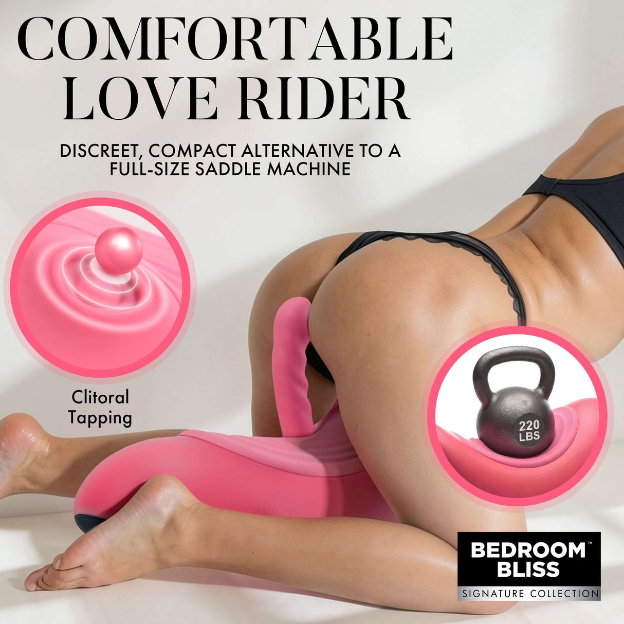 Pleasure Ride Rocking Saddle Sex Machine with clitoral tapping for hands-free pleasure.