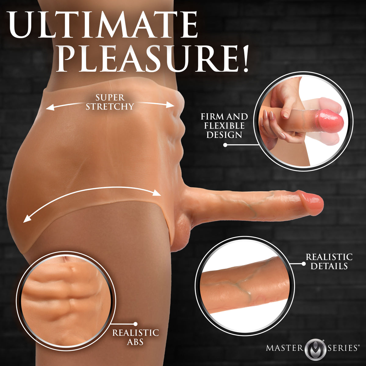 Power Briefs Thrusting & Vibrating Silicone Penis Panties showcasing realistic design and flexibility for ultimate pleasure.