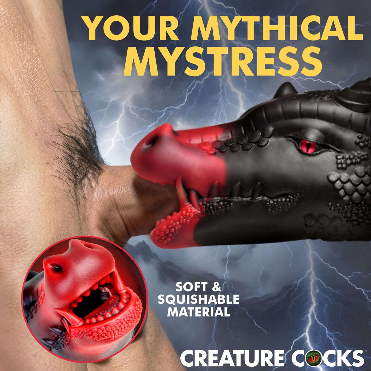 Creature Cocks Drago Fantasy Silicone Masturbator featuring a mythical dragon design and soft, squishable material.