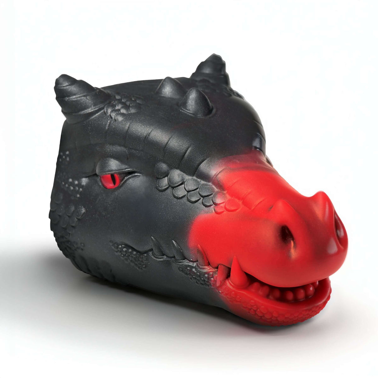 Creature Cocks Drago Fantasy Silicone Masturbator in black and red, shaped like a dragon's head.