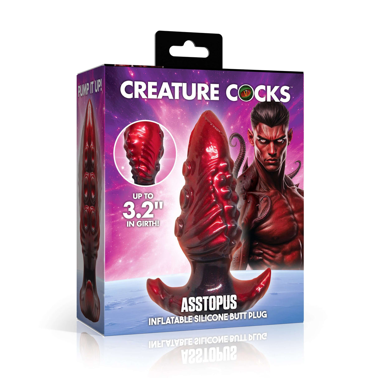 Creature Cocks Asstopus Fantasy Inflatable Anal Plug Large packaging with vibrant design and detailed features.