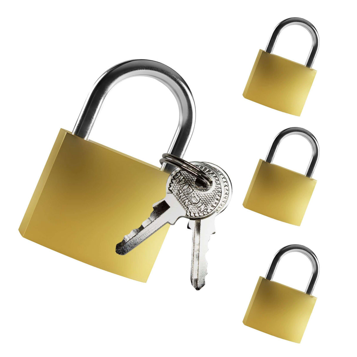 Master Series 4 Pack Lock Set featuring four matching padlocks and identical keys for restraining play.