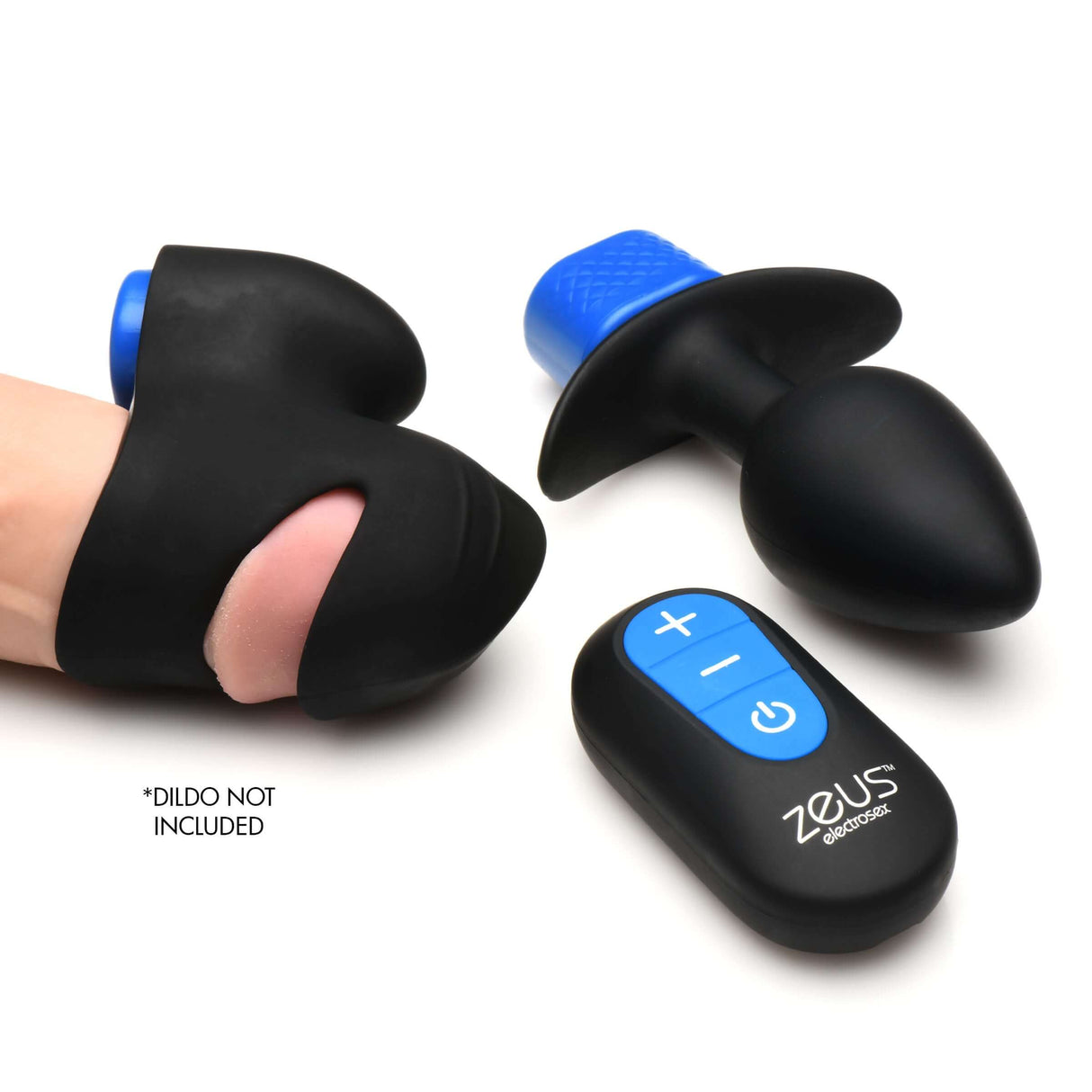 Zeus Anal Plug & Head Teaser E-Stim Kit featuring nubbed silicone head teaser and tapered anal plug with remote control.