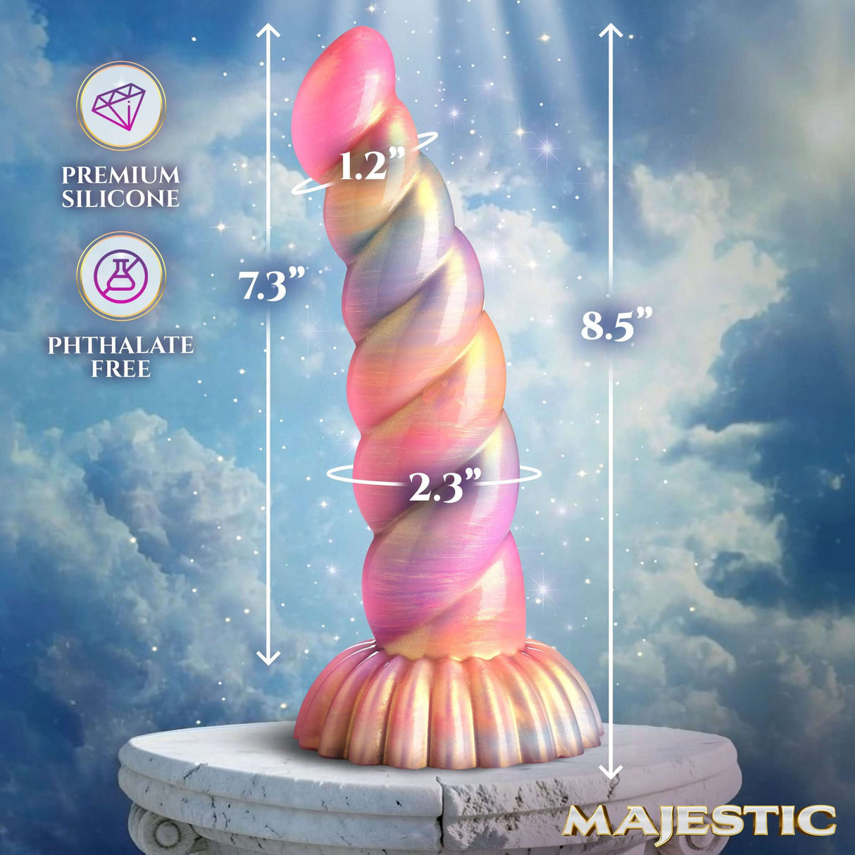 Creature Cocks Aurora Unicorn Fantasy Silicone Dildo showcasing premium silicone and whimsical pastel colors, measuring 8.5 inches.