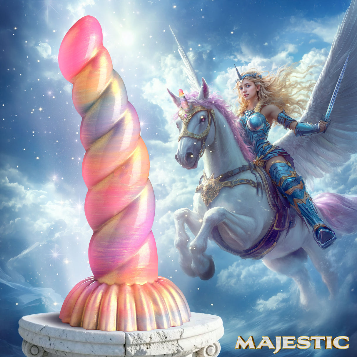 Creature Cocks Aurora Unicorn Fantasy Silicone Dildo in colorful design with unicorn and fantasy elements.