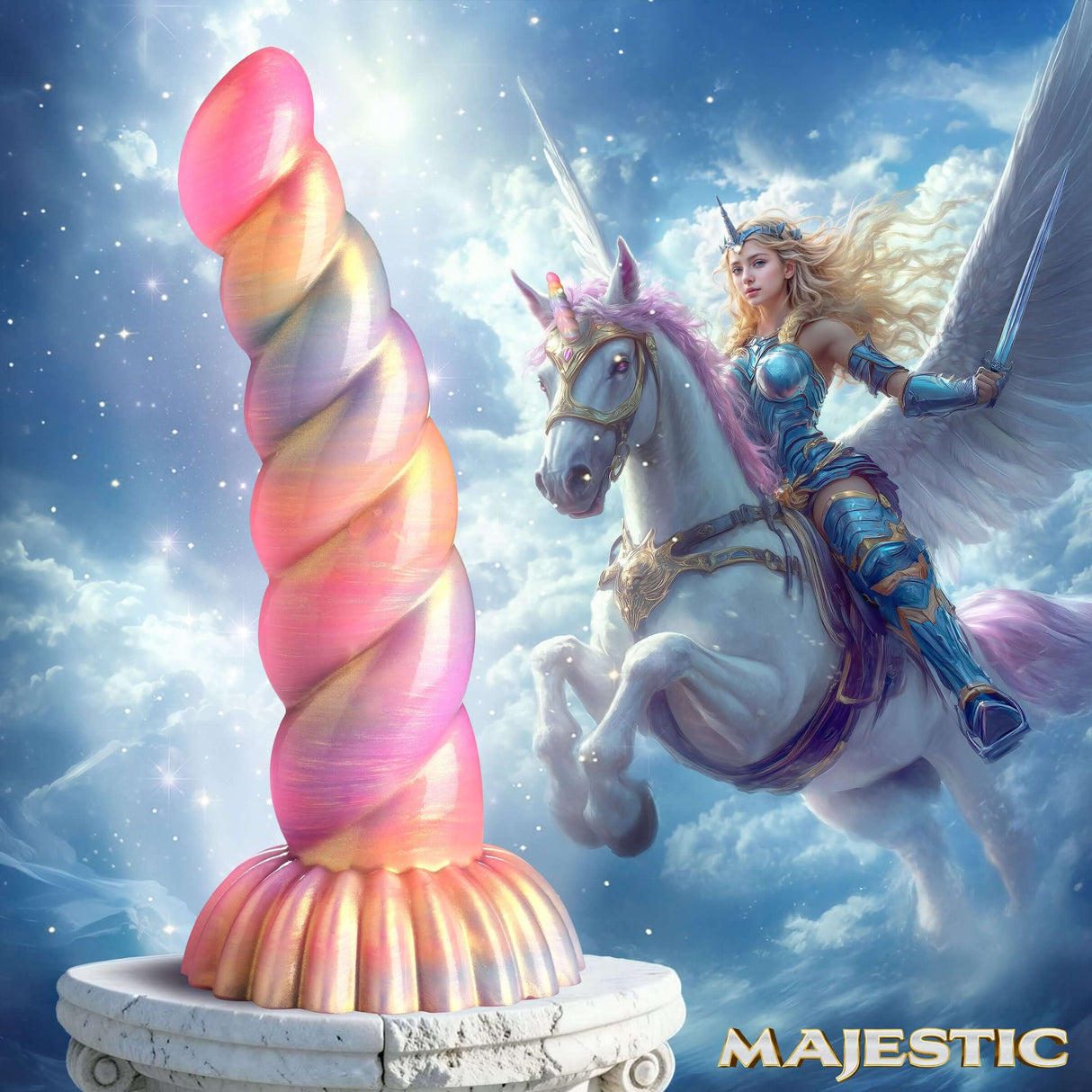 Creature Cocks Aurora Unicorn Fantasy Silicone Dildo in colorful design with unicorn and fantasy elements.