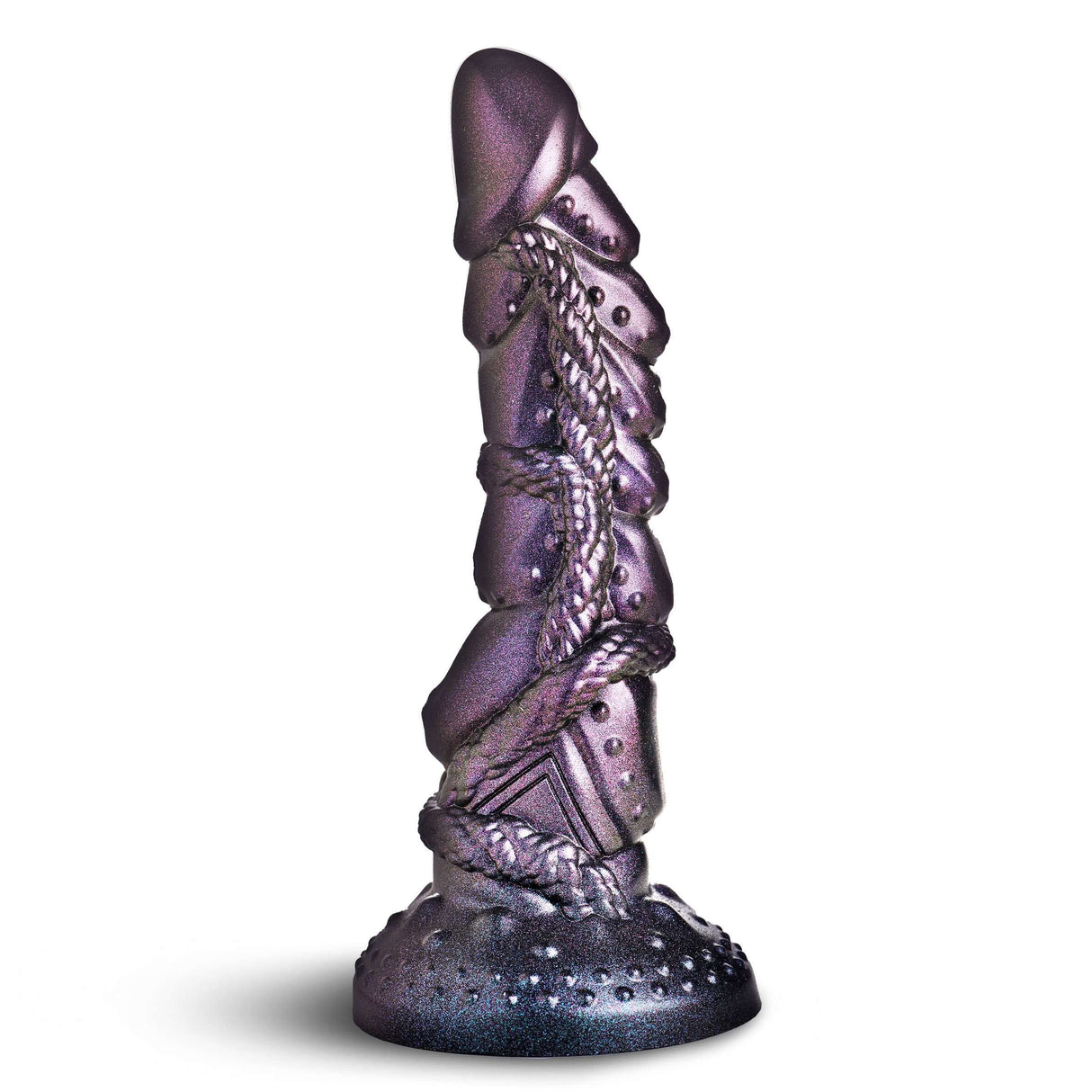 Creature Cocks Ilias Elf Silicone Fantasy Dildo with deep purple shimmer and textured details.