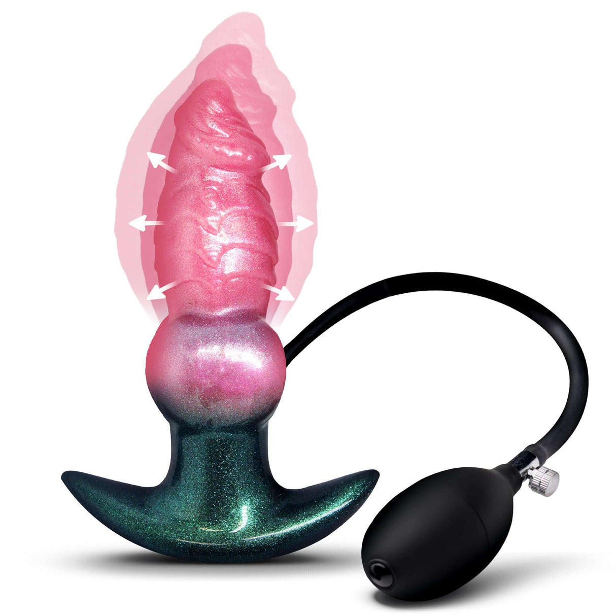Creature Cocks Girthy Likan Inflatable Fantasy Anal Plug with pump bulb and color gradient design.
