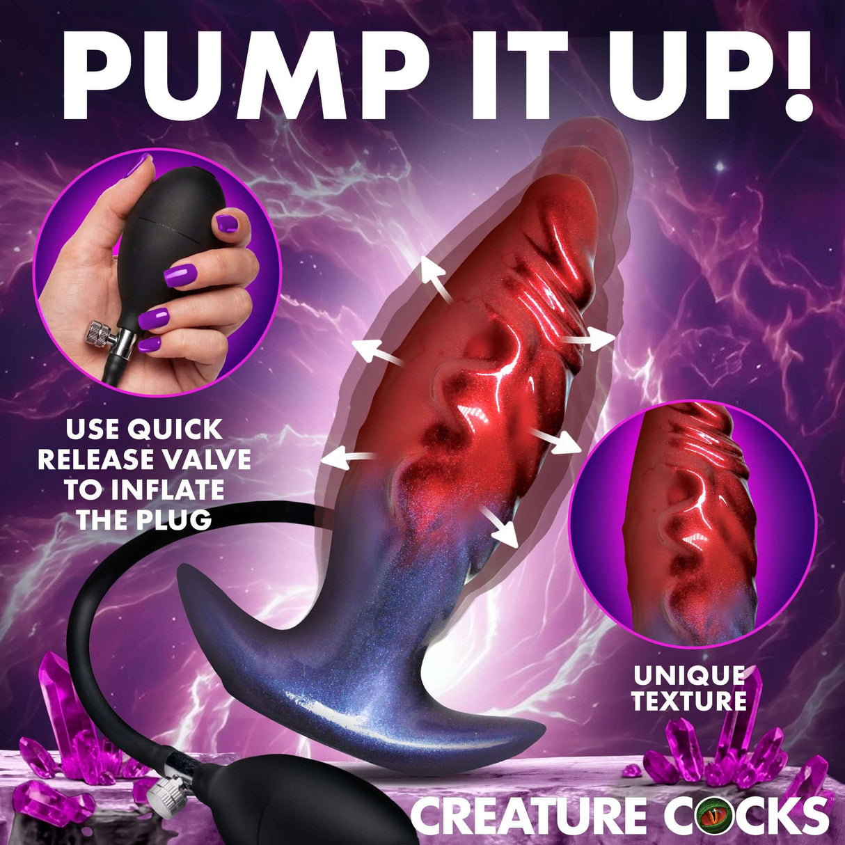 Creature Cocks Anal Invader Inflatable Fantasy Anal Plug with unique texture, pump and quick release valve.
