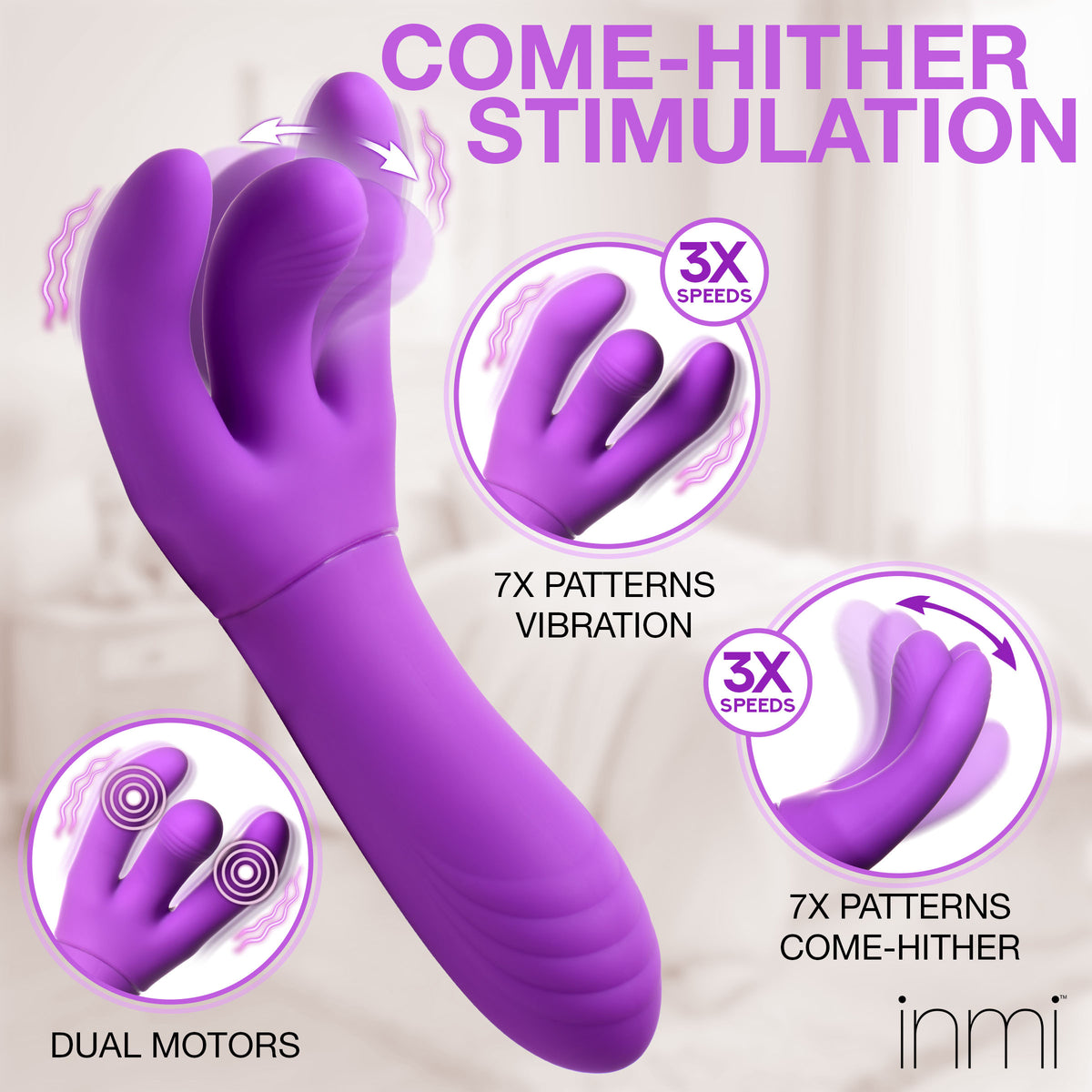 Velvet Touch Come-Hither G-Spot Silicone Vibrator with dual motors and come-hither stimulation features.