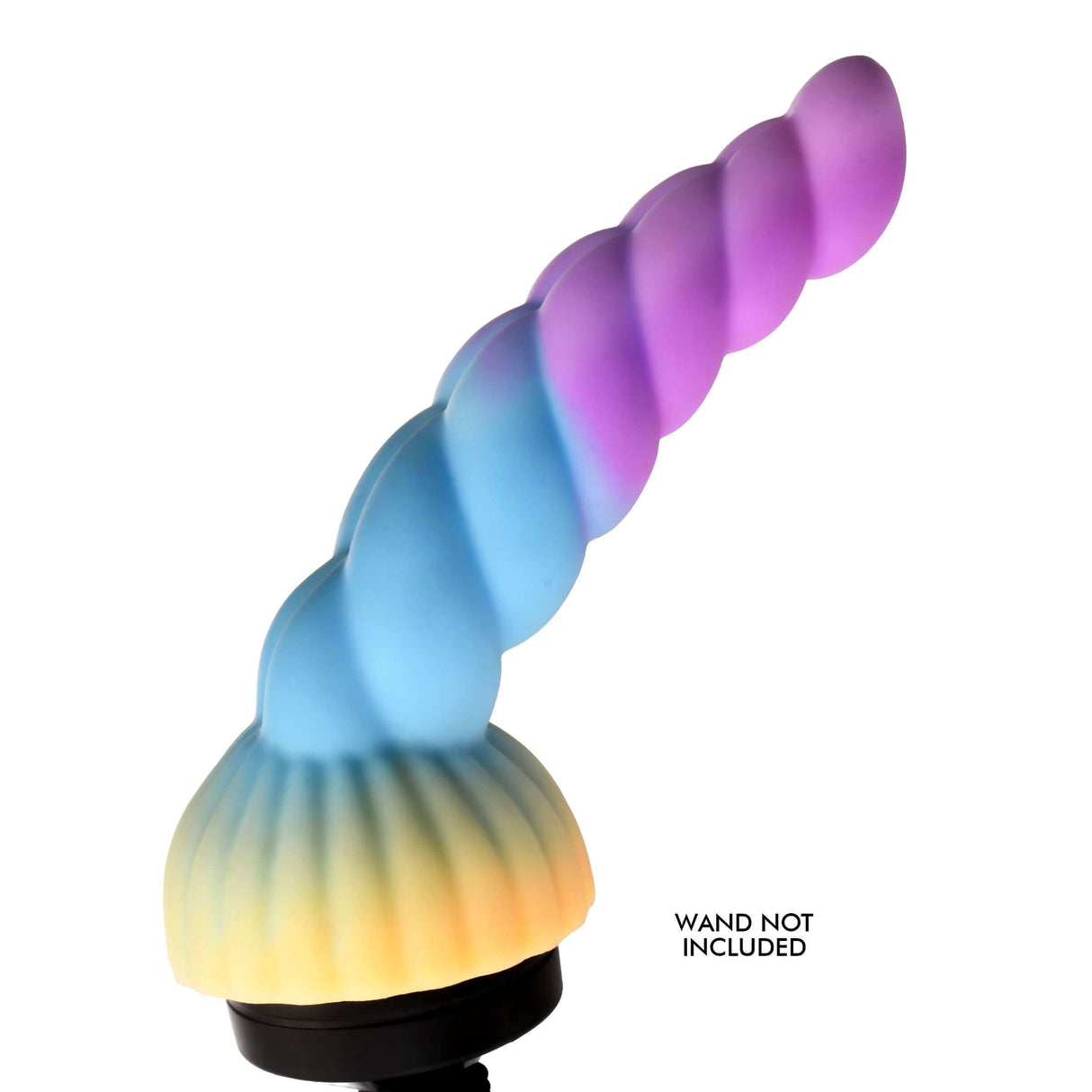 Creature Cocks Unicorn Head Fantasy Silicone Wand Attachment featuring a colorful spiral horn design.