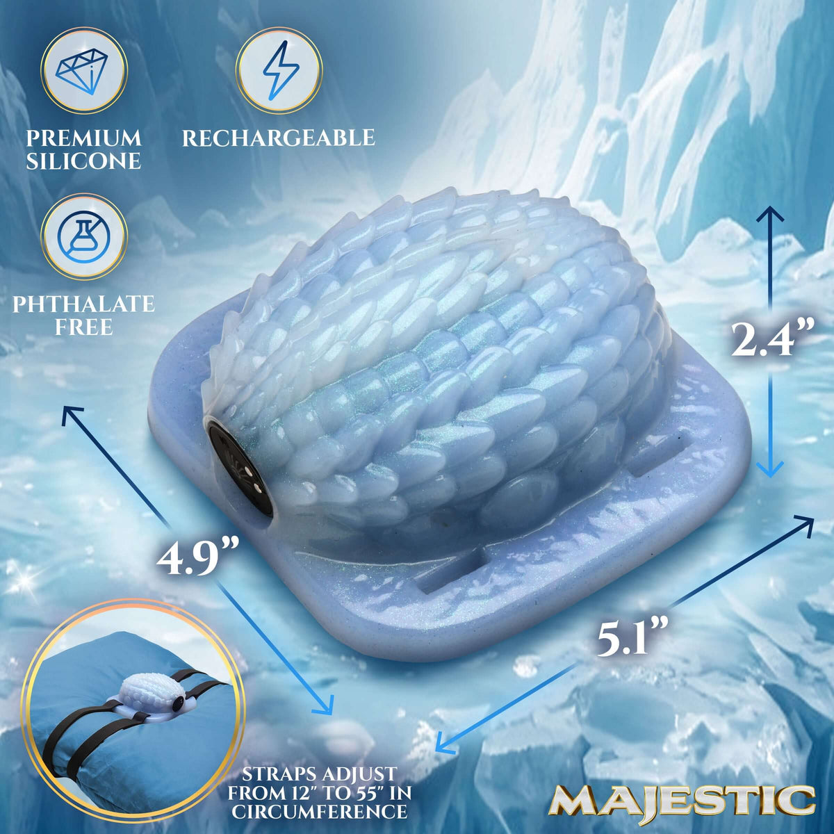 Majestic Eryndel Vibrating Silicone Grinder with premium silicone design and adjustable straps for customized use.