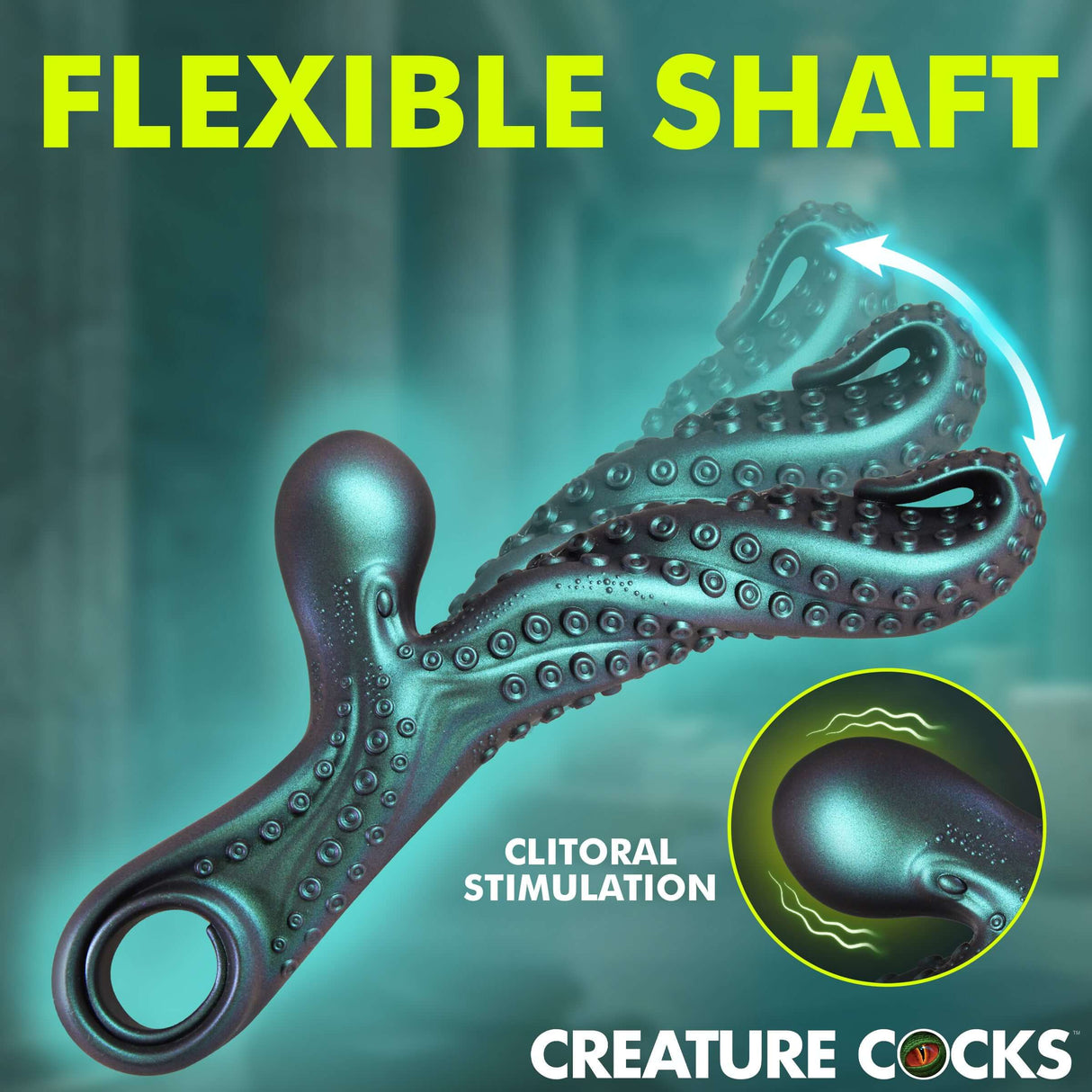 Creature Cocks Vibropus Fantasy Silicone Vibrator with flexible shaft for enhanced clitoral stimulation.