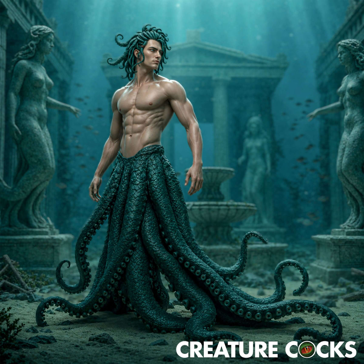 Creature Cocks Vibropus Fantasy Silicone Vibrator displayed with an enchanting underwater backdrop.