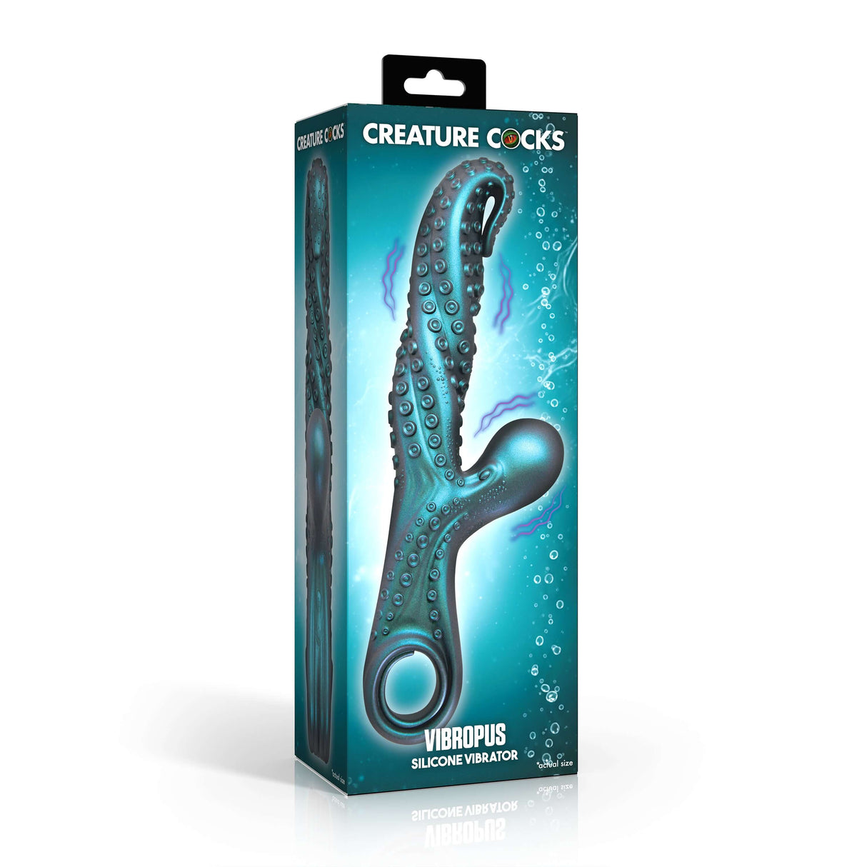 Creature Cocks Vibropus Fantasy Silicone Vibrator packaging, featuring tentacle design and rabbit head for pleasure.