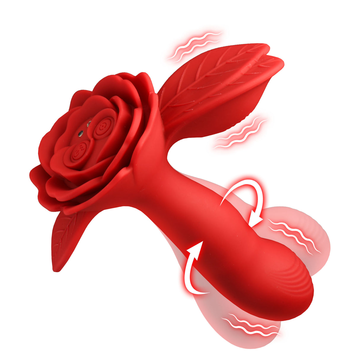 Bloomgasm Gyrarose Gyrating Silicone Vibrator featuring a textured rose clit stimulator and sculpted gyrating shaft.