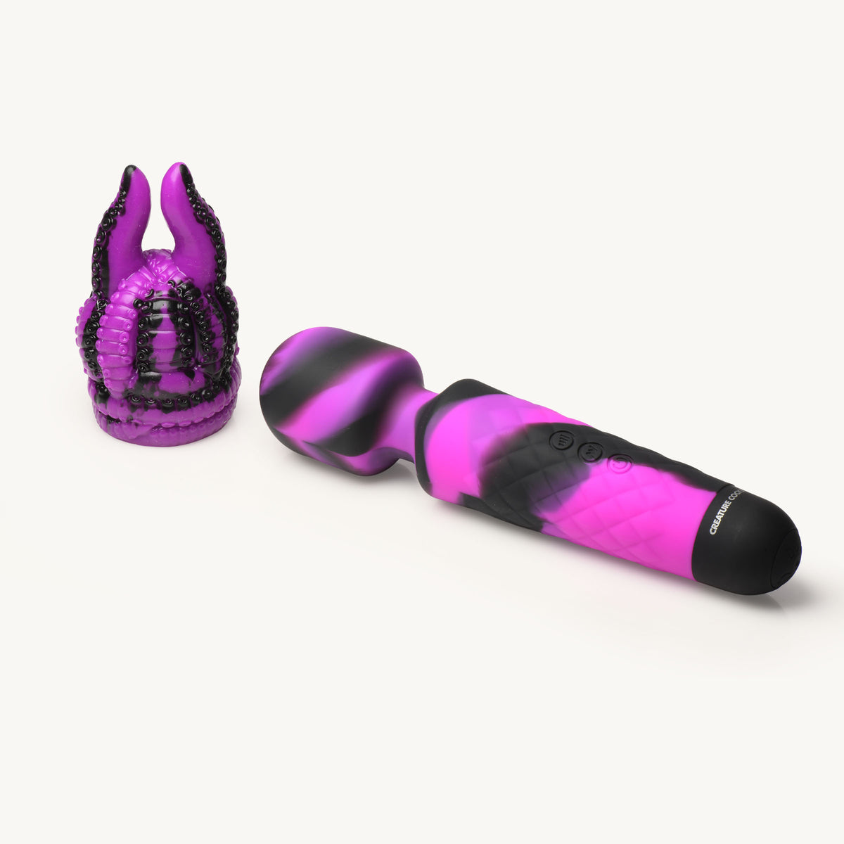 Creature Cocks Tenta Wand Silicone Vibrating Wand Purple with tentacle attachment and textured design.