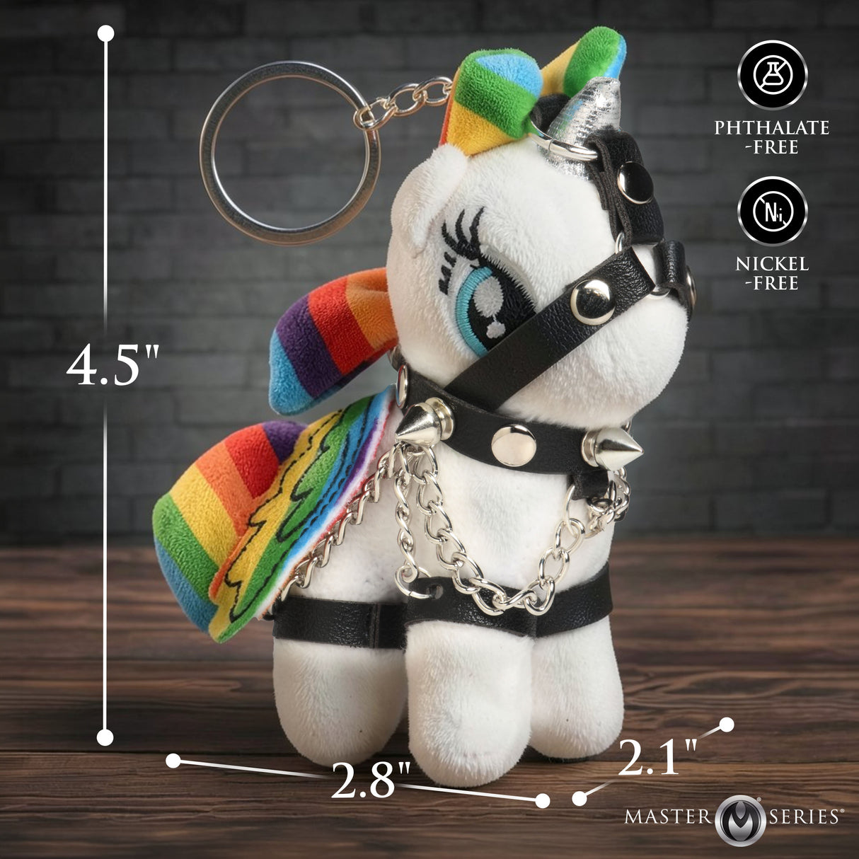Master Series Prism Pearl Bondage Pony Keychain Rainbow - 4.5-inch plush pony with bondage rig, rainbow colors, and keychain.