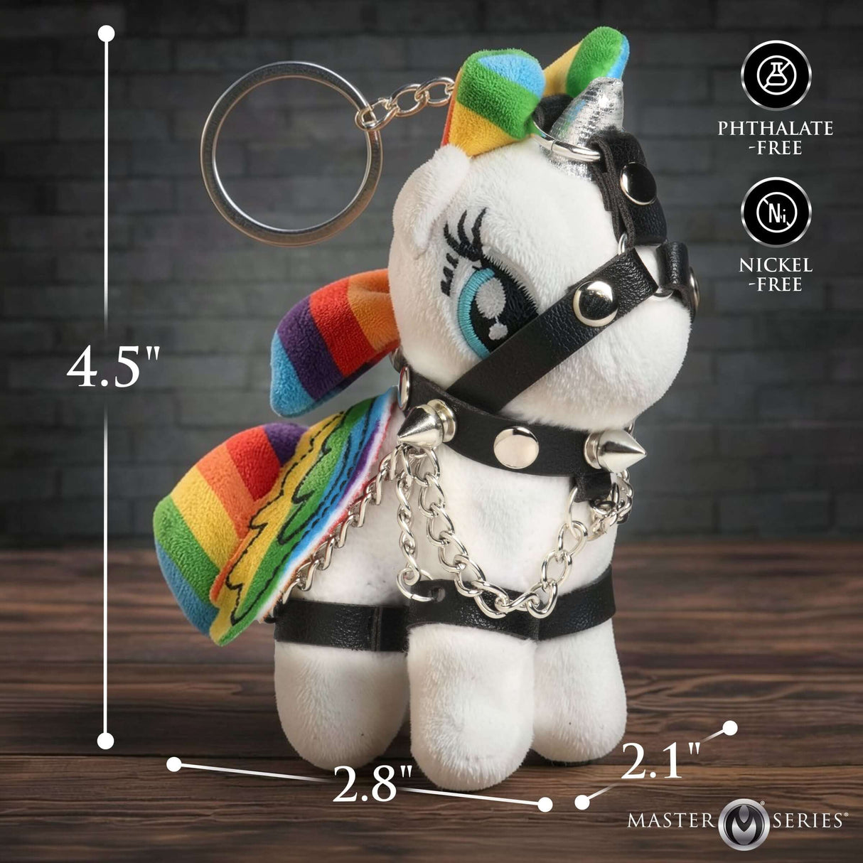 Master Series Prism Pearl Bondage Pony Keychain Rainbow - 4.5-inch plush pony with bondage rig, rainbow colors, and keychain.