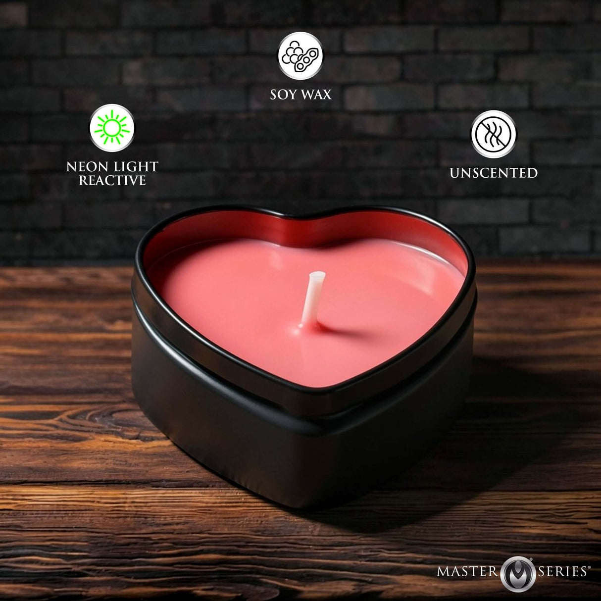 Burning Heart Blacklight Reactive Heart Drip Candle Set of 3 featuring a neon light reactive soy wax heart candle.