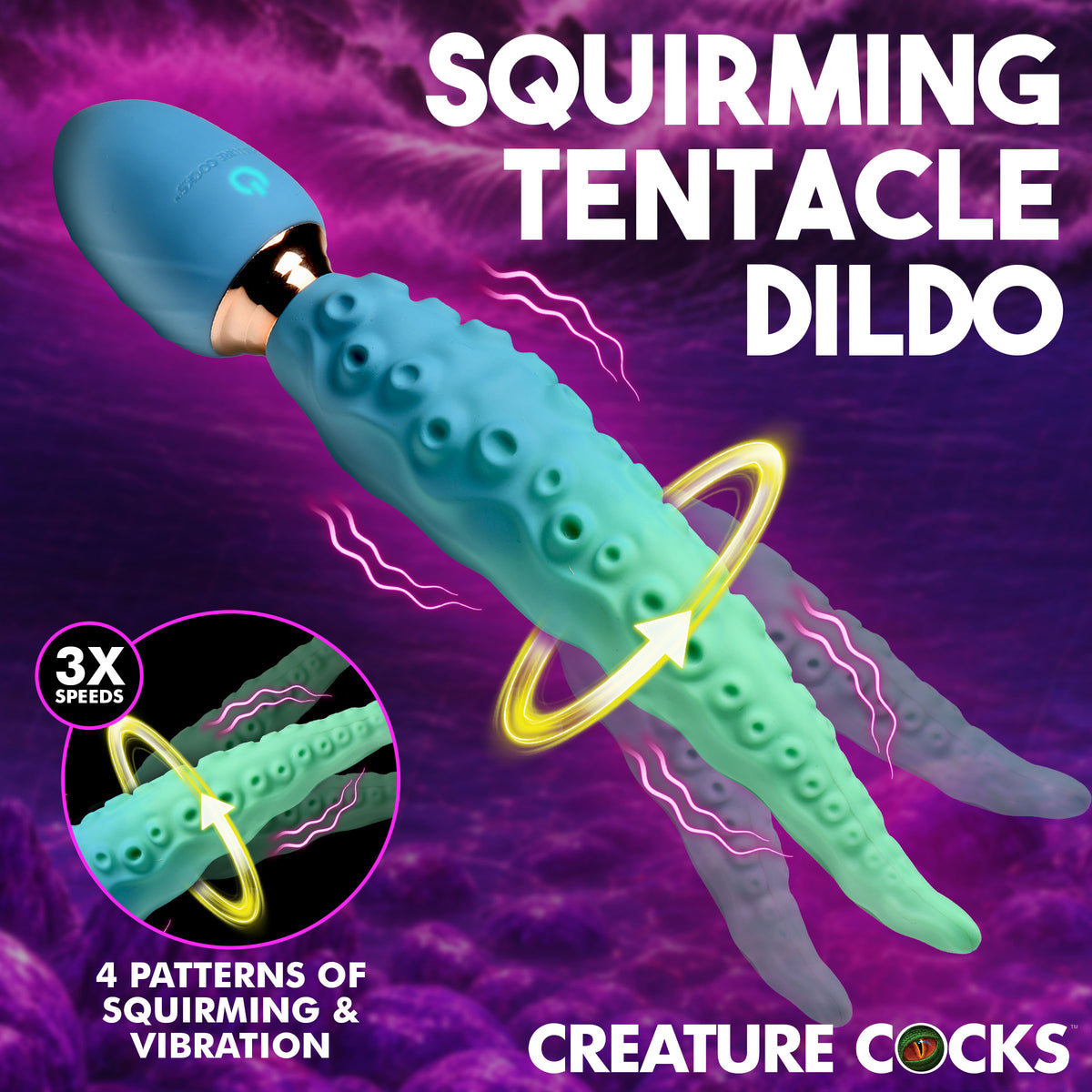 Creature Cocks Deep Squirmer Squirming Silicone Vibrator featuring tentacle design, 3 speeds and 4 patterns of movement.