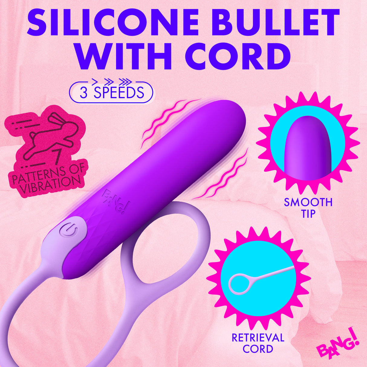 Bang Silicone Bullet with Cord Purple - Image 3