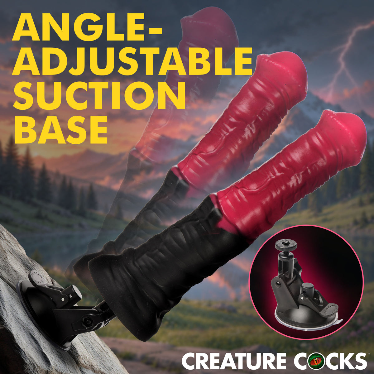 Creature Cocks Thrusting Gallop Vibrating Silicone Dildo with angle-adjustable suction base.