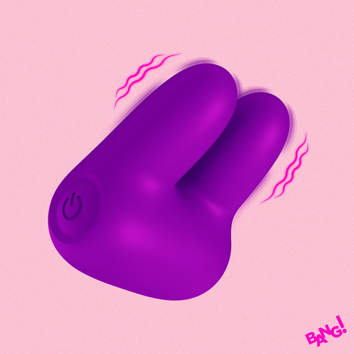 Dual Silicone Clitoral Vibrator Purple on a pink background, showcasing its ergonomic design and dual motors.