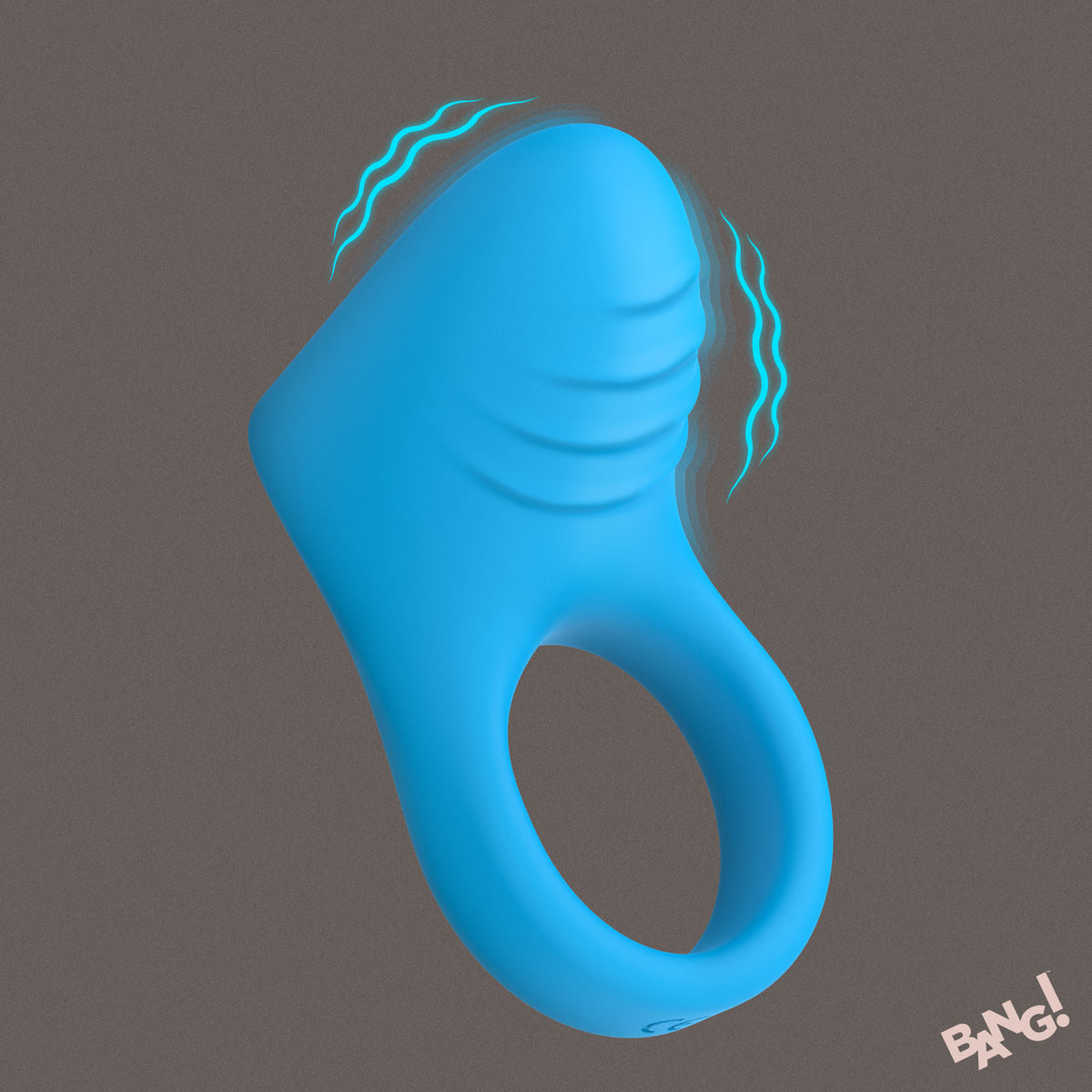 Bang Vibrating Silicone C-Ring Black in blue color with ribbed texture and vibrating features.