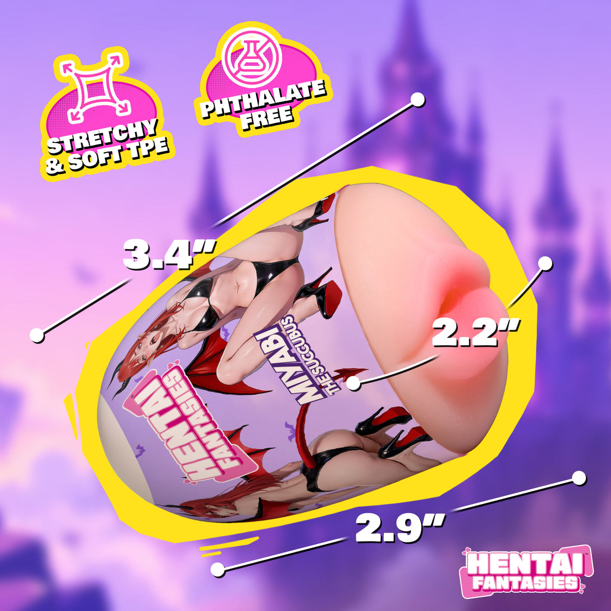 Miyabi the Succubus Mouth Egg Masturbator features soft TPE, designed for stimulation with ribbed interior and anime style.
