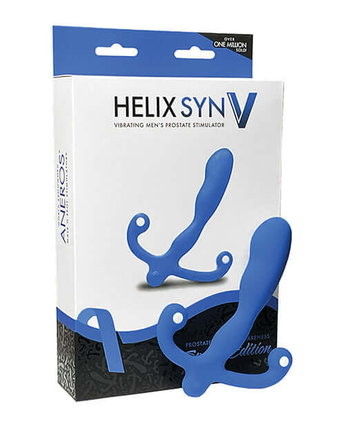 Aneros Vibrating Helix Syn V Prostate Massager Blue packaging featuring two prostate stimulators.