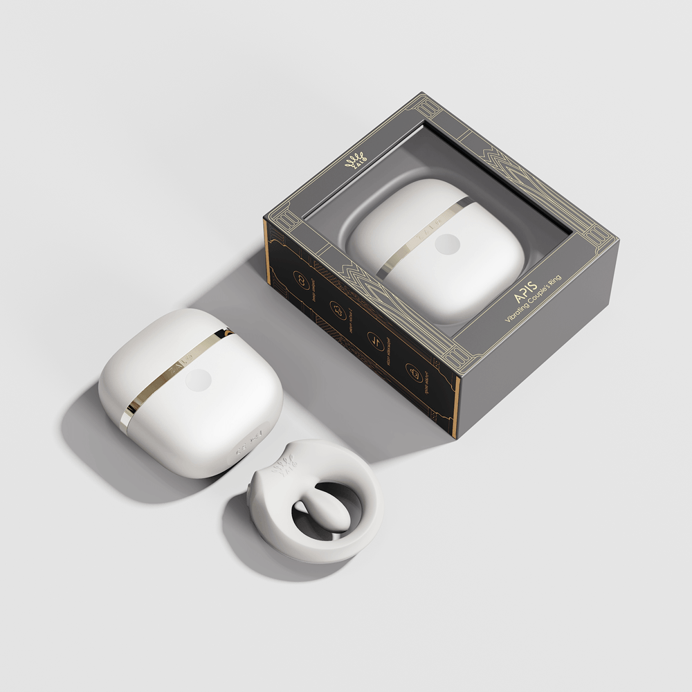 ZALO Apis Vibrating Couples Ring Ivory White with stylish packaging and sleek design.