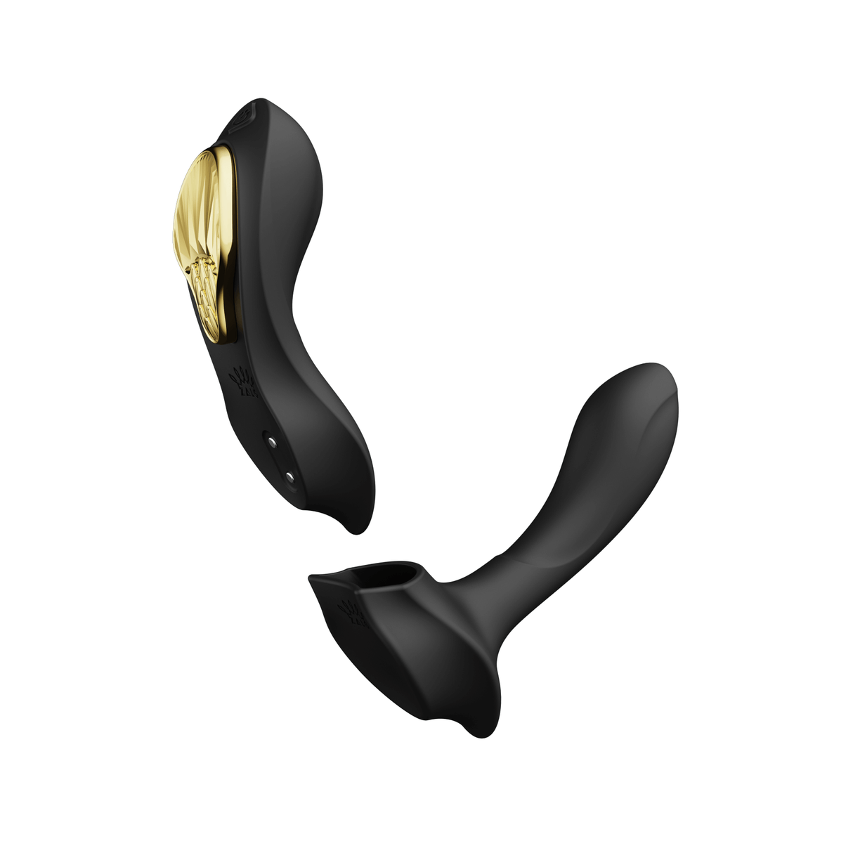 ZALO Aya Wearable Vibrator Obsidian Black with removable silicone attachment for internal and external stimulation in ergonomic design.