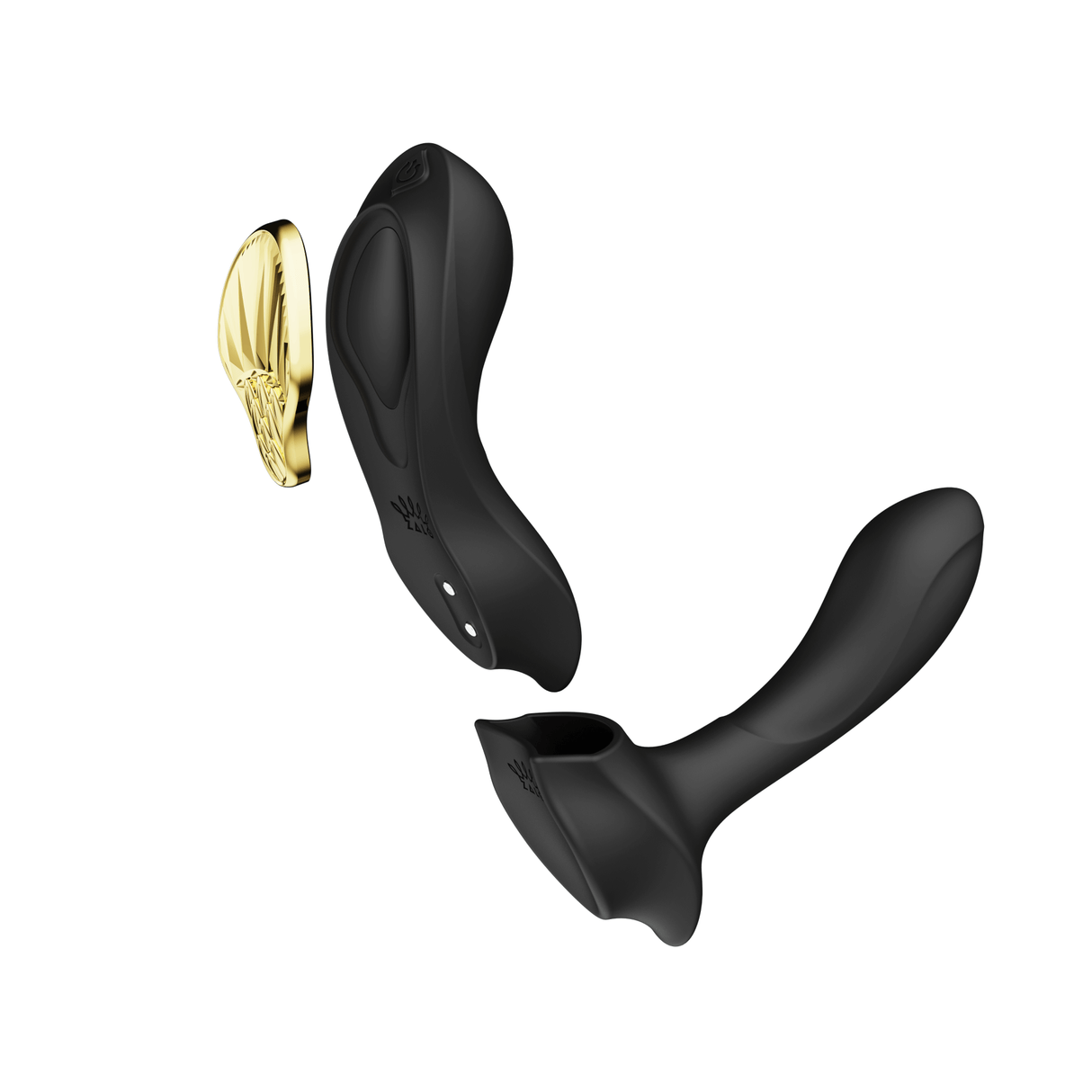ZALO Aya Wearable Vibrator Obsidian Black with removable silicone attachment from Legend Series against white background