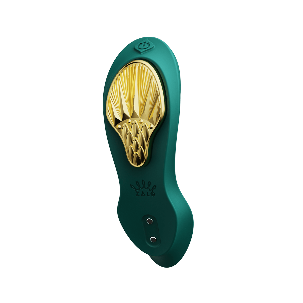Turquoise green ZALO Aya Wearable Vibrator with ergonomic design and golden accents