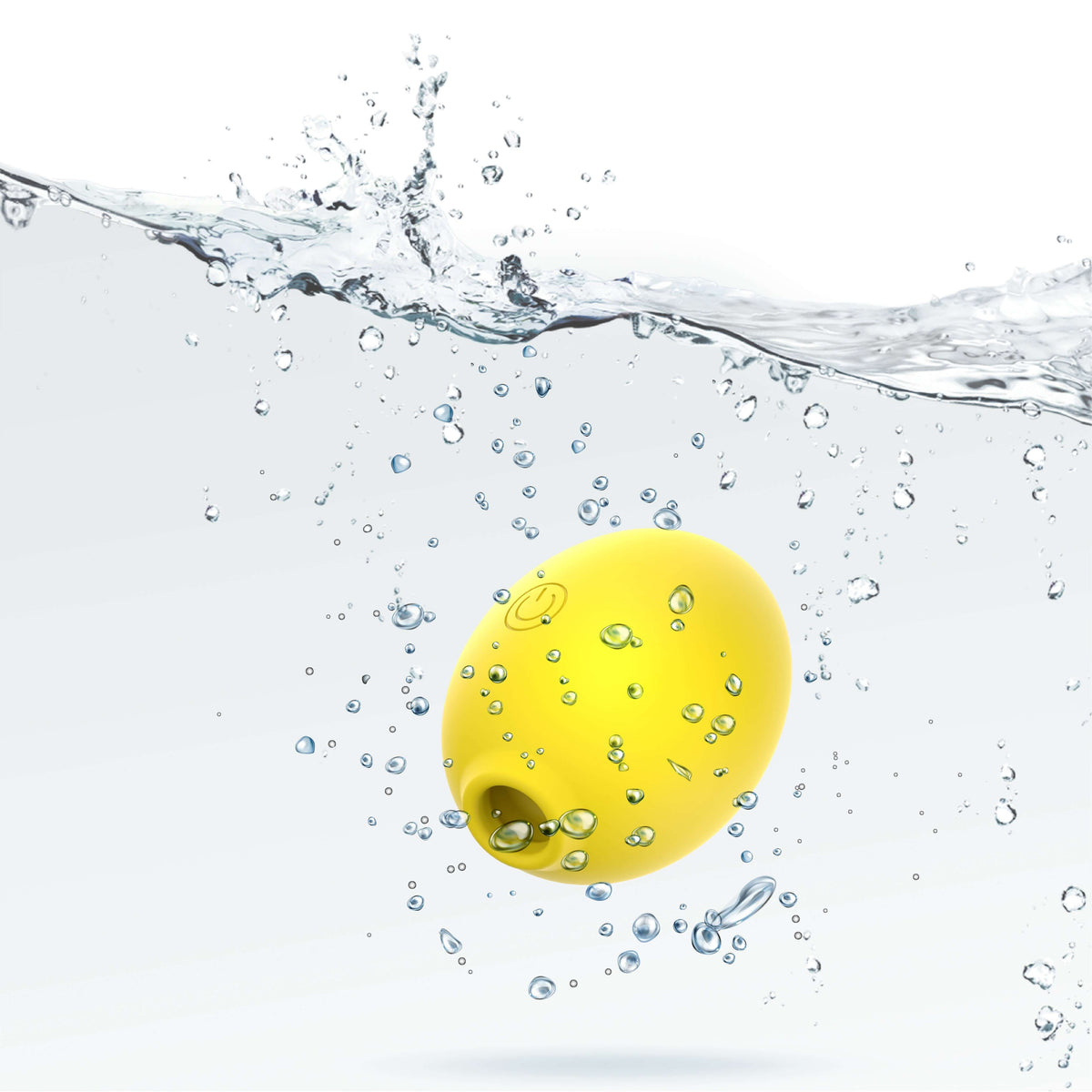 Dreamii Lemon Bliss Suction Stimulator floating in water with bubbles, showcasing its playful design.