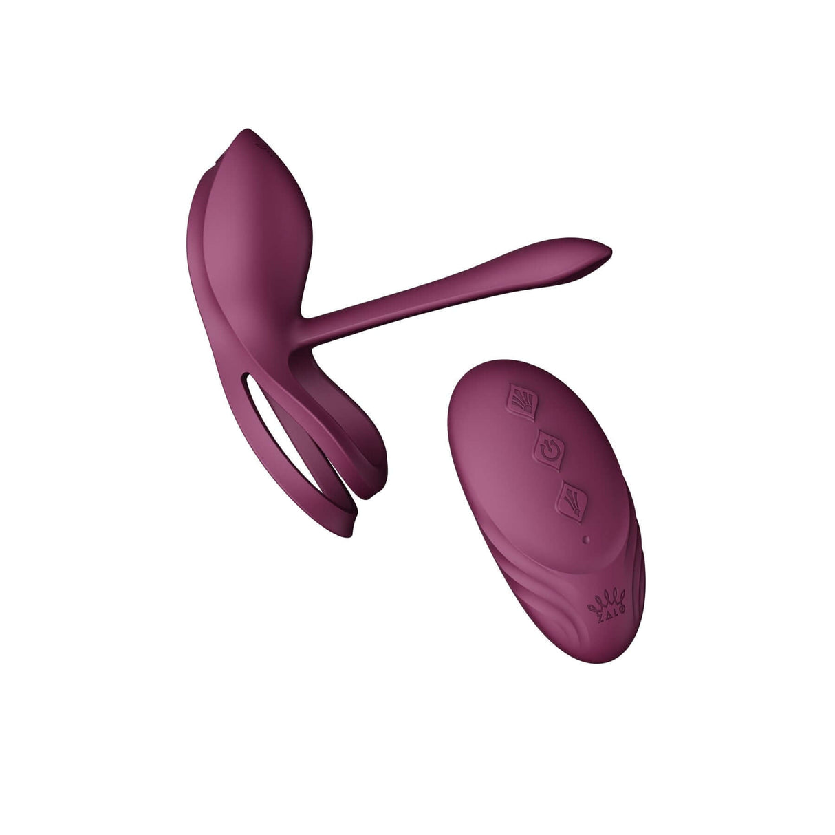 ZALO Bayek Vibrating Couples Ring in Velvet Purple with Remote Control shown in ergonomic shape with soft silicone设计